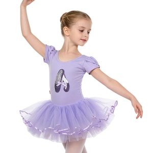 Justaucorps de ballet rose pour filles avec jupe tutu, imprimé chaussures scintillantes, tenue de performance, costume de danse - Product Image 2