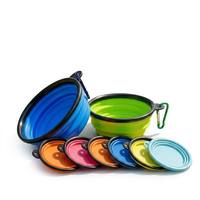Bol de voyage pour animaux de compagnie en silicone pliable de qualité alimentaire, écologique, durable, antidérapant, imperméable et facile à nettoyer