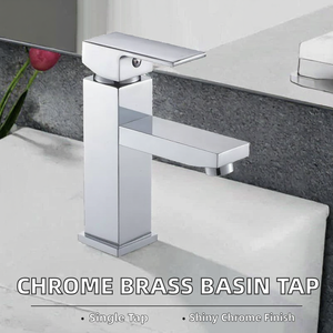 Robinet de lavabo de salle de bain monocommande monotrou en laiton chromé, design contemporain, à montage sur plan, avec cartouche céramique, idéal pour les salles de sport - Product Image 2