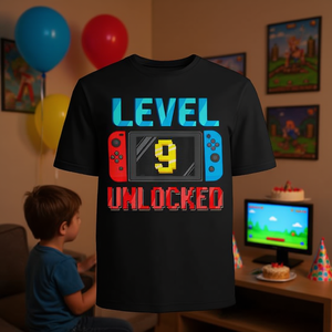 T-shirt à manches longues pour gamer, niveau 9 débloqué, pour fête d'anniversaire de 9 ans - Product Image 3