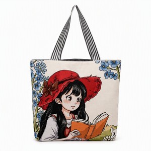 กระเป๋าผ้าแคนวาสลายการ์ตูนสาวน่ารักพร้อมหูหิ้วลายทาง กระเป๋าสะพายไหล่สำหรับผู้หญิงใช้ในชีวิตประจำวัน - Product Image 3