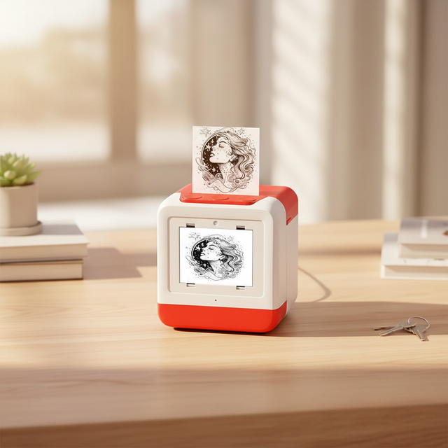 Factory Kids Mini Color Instant Label Maker Red Box Wireless Portable AI Voice-Activated 1000mAh Battery 57x30mm Paper Stock