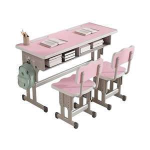 Mobilier scolaire réglable en MDF de haute qualité Design moderne Double table d'école Chaise de bureau pour <span class=keywords><strong>étudiant</strong></span> Fournisseur réputé-Métal - Product Image 1
