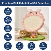 Grattoir pour chat en sisal naturel en forme de lapin rose, vente en gros, avec piste interactive pour balles