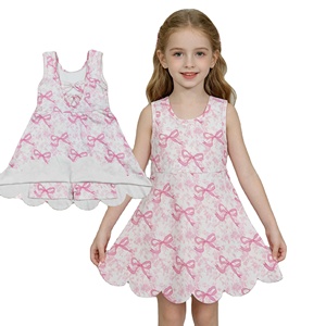 RTS Fashion Robe-short de sport pour petites filles, style décontracté, à motifs floraux et nœuds, avec bord festonné, doublée, pour le yoga et le tennis, vêtements assortis pour sœurs - Product Image 1