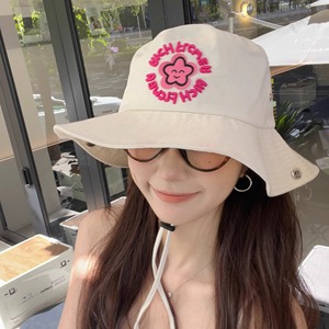 Sombrero tipo pescador estilo coreano con estampado de flores Sanfu, protección solar transpirable blanca para mujer, para senderismo y uso al aire libre - Product Image 3