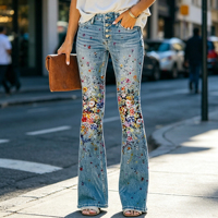 Pantalon décontracté pour femme en jean respirant, coupe droite, motif patchwork, jambe large et fine