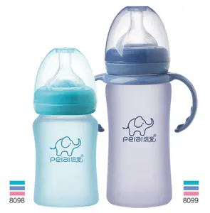 批发定制高品质不同容量高硼硅便携式玻璃喂养保暖器婴儿奶瓶带手柄