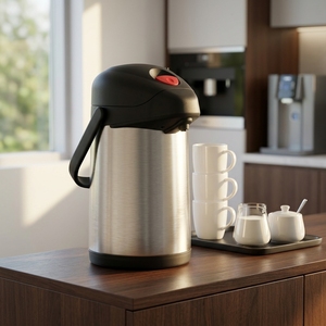Carafe isotherme à pompe en acier inoxydable pour café, distributeur d'air chaud, flasque isolée à double paroi - Product Image 1