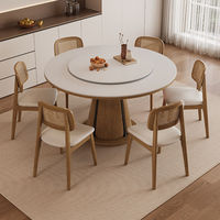 Ensemble table et chaises de salle à manger rondes modernes avec plateau en ardoise et plateau central rotatif pour petites salles à manger domestiques