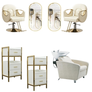 Modern Stainless Steel Salon Furniture <b>Set</b> for Hair Salon Includes <b>Barber</b> Chair Trolley Shampoo Bed-Commercial Grade Durable - Product Image 1