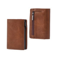 Dompet penyimpan kartu kulit PU ramping, dompet kulit PU ramping dengan kantung koin ritsleting RFID Aluminium magnetik Pop-up dan dompet logam