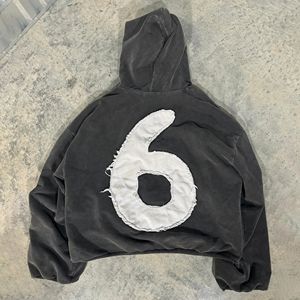 Sweat-shirt à capuche court et ample pour homme, double épaisseur, personnalisé, effet vieilli, broderie appliquée, peinture en aérosol - Product Image 4