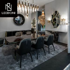 Design di lusso personalizzato in fabbrica con tavolo da pranzo a 8 posti in acciaio inossidabile set di <span class=keywords><strong>mobili</strong></span> per sala da pranzo - Product Image 4