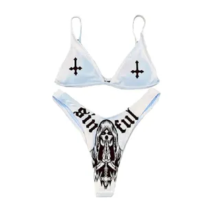 Manufacturers Custom Wholesale Bikini Connectors Women's Skull Pattern Halter Padded Swimwear 2024 Triangle Two Piece Swimsuit