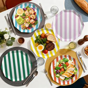 Assiettes de fête rayées style cottage, idéales pour les fêtes de fin d'année, les baby showers et les décorations d'anniversaire - Product Image 5