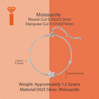 Bracelet Minimaliste en Argent Sterling 925 avec Moissanite Marquise Poli Miroir GRA, Bracelet Empilable Délicat pour Femme