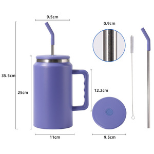 Mug isotherme en acier inoxydable de 1500 ml avec poignée, grande capacité, anti-fuite, avec paille et couvercle - Product Image 2