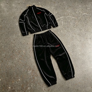 Survêtement personnalisé réfléchissant 3M en velours, ensemble deux pièces de haute qualité, survêtement décontracté zippé en velours pour homme - Product Image 1