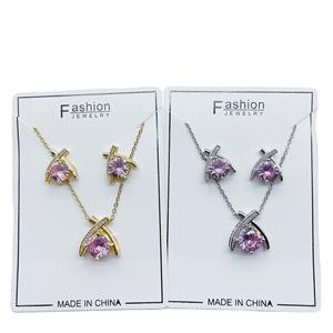 Conjunto de pendientes y collar de cobre con microincrustaciones de moda rosa de lujo ligero elegante estilo de elemento exquisito de circón completo - Product Image 5