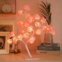 Lámpara de Mesa LED con Forma de Rosa, 45 cm, 24 LED, Luz Nocturna Romántica con Flores, Decoración Interior para Bodas y Dormitorios, Lámpara de Bonsái con Forma de Rosa