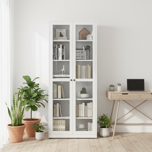 Modern Home Steel Iron Wall-Mounted Living Room <strong>Bookcase</strong> with Glass Doors Adjustable Height Storage Shelves and Back Panel - Product Image 1