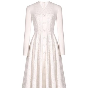 Gonna lunga da <span class=keywords><strong>donna</strong></span> <span class=keywords><strong>stile</strong></span> fashion, modello A-line, vita naturale, in tessuto floreale con pizzo, bottoni, scollo a V, plissettata, in poliestere/cotone - Product Image 5