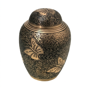 Urna Funeraria con Grabado de Mariposa, Urna Cineraria de Hierro, Ataúd Conmemorativo para Recuerdos de Humanos y Mascotas - Artesanía India - Product Image 1