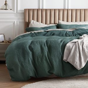 100% Cotton <strong>Waffle</strong> Weave Green <strong>Duvet</strong> <strong>Cover</strong> Set King Size Soft and Breathable <strong>Duvet</strong> <strong>Cover</strong> for All Season - Product Image 1