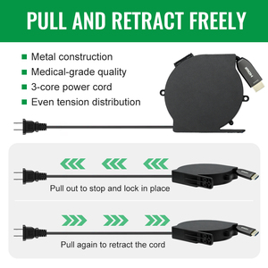 Enrollador de Cable Retráctil Automático Mella SJTW con Bloqueo, Cable de Extensión Anti-Enredos para Uso Doméstico 110V-250V, Plástico ABS Ignífugo - Product Image 1