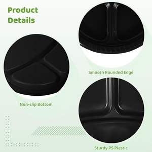 Assiettes en plastique jetables à compartiments, 10 pouces, avec séparateurs, pour le déjeuner, le dîner, les fêtes, les barbecues, les pique-niques, style vert, marque HL - Product Image 2