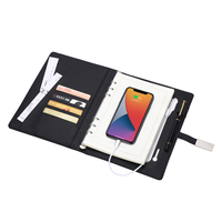 Libreta A5 de Cuero con Logotipo LED Multifuncional Personalizada de Fábrica, Banco de Energía de 8000 mAh, Carga Inalámbrica y Unidad Flash USB
