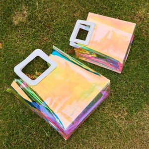 Transparent Iridescent PVC Tote Bag Square Reusable Waterproof Cosmetic Packaging Gift Bag Mixed Colors - Product Image 2