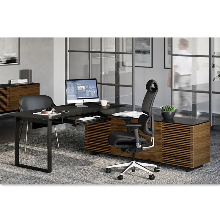 Muebles de oficina de diseño clásico, madera laminada en forma de L, mesa de ordenador Boss, escritorio de oficina ejecutivo