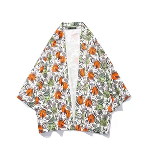 Drie Kwart Open Front Beach Mens Cover Up Korte Mouw Dunne Jas Japanse Tops Blouses Jassen Zomer Vest Kimono Shirt