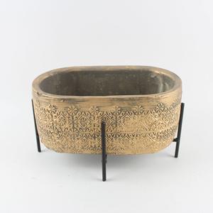 Maceta Ovalada Dorada de Cemento, Económica, Resistente al Agua, con Base, para Plantas de Interior, Bonsáis y Suculentas - Product Image 2