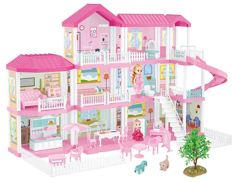 Роскошная вилла принцесса комплект игрушек для ролевых игр, кукольный дом с подсветкой и мебелью-JY9908197