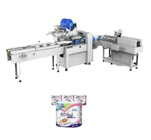 High speed automatic double kitchen towel rolls packing machine 30 rolls toilet rolling paper wrapping machine