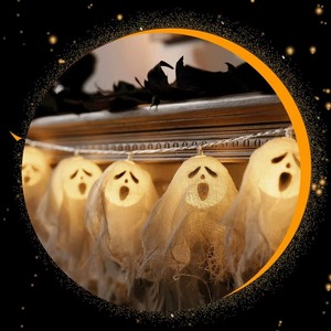 Guirnalda de Luces LED con Decoración de Cabeza de Fantasma de Halloween, Adornos de Gasa Blanca, Decoración para Casa Embrujada, Luz Cálida Ajustable - Product Image 3