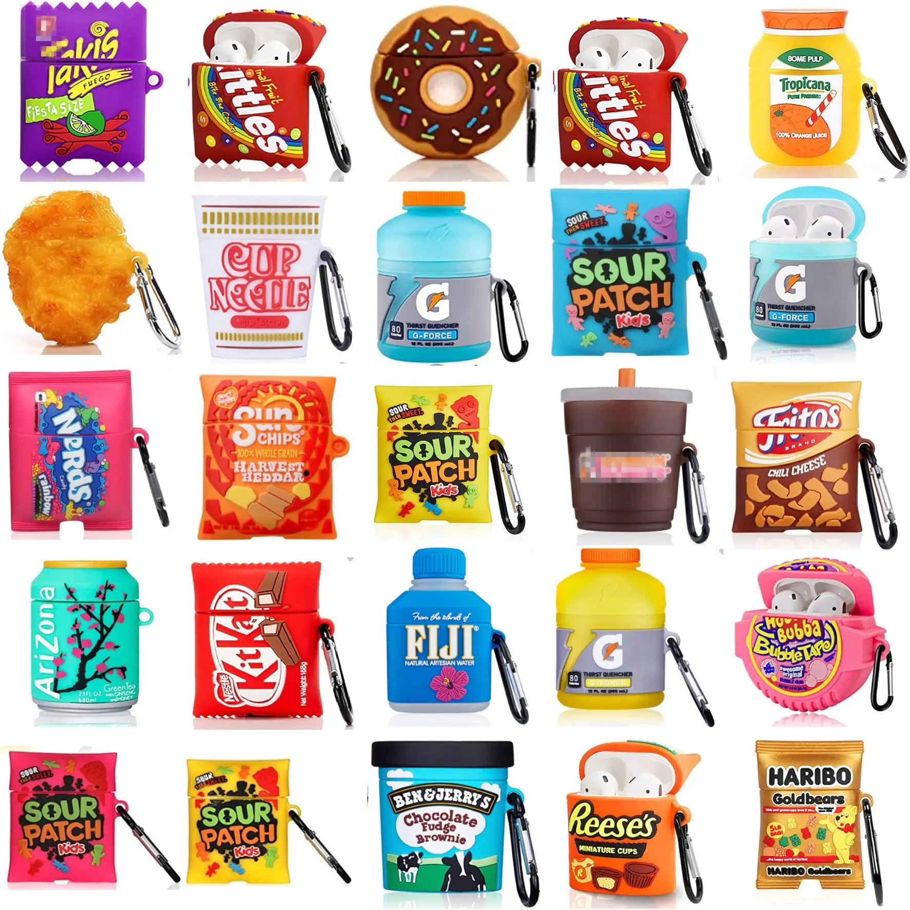 Hot Selling Earphone Accessories Case ,3D Silicone Funny Candy Food For Airpods 1/2 case with keychain