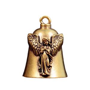 Antique <strong>Brass</strong> <strong>Bell</strong> Angel Charm Keychain - Engraved Metal Animal Ornament, Small Copper Craft Wholesale Decorative - Product Image 2