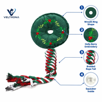 Jouet pour chien interactif en peluche couineuse, en forme de couronne de Noël, avec corde tressée et baies de houx, pour la mastication des animaux de compagnie, vente en gros