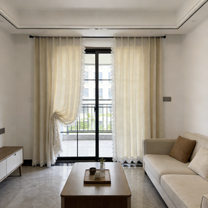 Rideaux longs beiges avec accents en dentelle, élégantes draperies à cordon, rideaux de <span class=keywords><strong>porte</strong></span> respirants <span class=keywords><strong>pour</strong></span> salon et balcon - Product Image 3