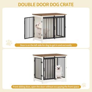 Jaula para Perros 2 en 1 Multifuncional de Madera Maciza, Uso Doméstico, Barras Verticales Reforzadas, Jaula Anti-mordidas de Hierro para Perros, Sala de Estar - Product Image 4