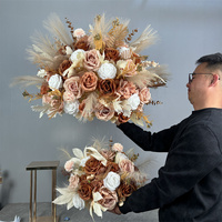 Bouquet de mariée lisse vraie touche fleur plume rose blanc Champagne Rose or feuilles pièce maîtresse boule de fleur