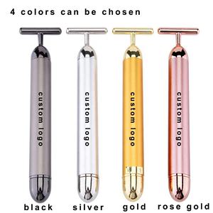 カスタムロゴ24Kゴールドエネルギー美容バーフェイシャルマッサージハンドヘルドローラーT字型皮膚リフティングケア電気しわ除去 - Product Image 2