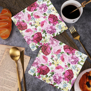 LR 6,5 Zoll Einweg-Servietten mit Individuellem Klassischem Blumendruck, Abbaubar, Lebensmittelecht, Weiche Papierservietten, 20 Blatt für den Tisch - Product Image 1