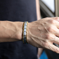 Mode élégante chaîne de main en acier inoxydable 18k plaqué or bijoux quantique titane bracelet de thérapie magnétique pour hommes