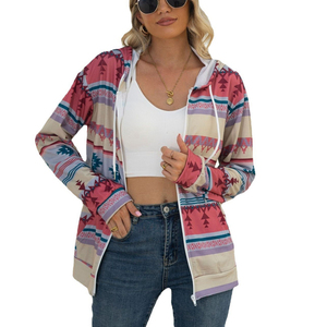 Veste à capuche zippée légère décontractée pour femmes, imprimé graphique aztèque, style bohème, vente en gros - Product Image 2