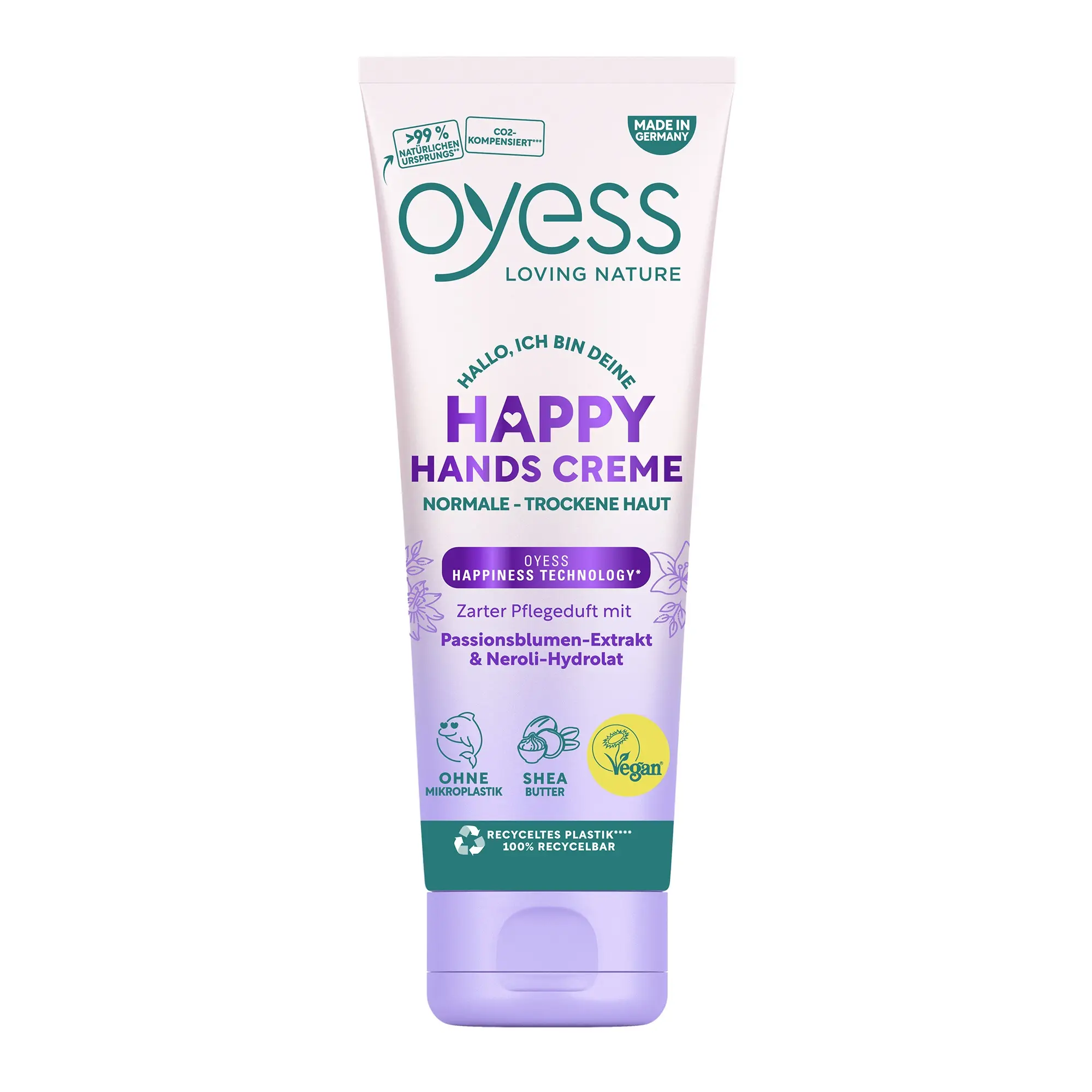 OYESS Happy Hands Creme, Nutritiva, Vegana, Con Extracto de Flor DE LA Pasión y Neroli Hydrolate Para Unisex, Hecho en Alemania